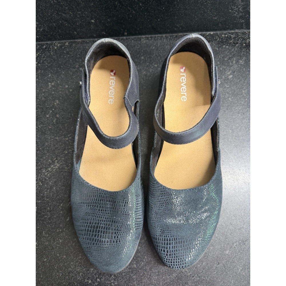 Revere Osaka Mary Jane Shoes Womens 10 (EUR 41) Navy Lizard Leather Comfort - Picture 2 of 9